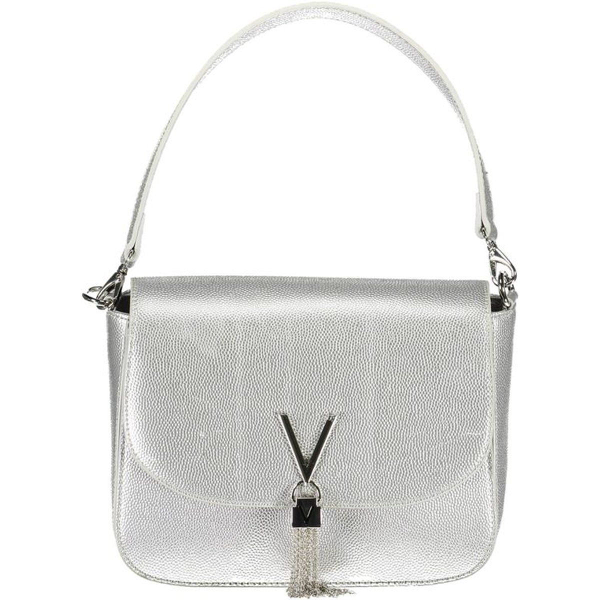 Silberne strukturierte Schultertasche mit Quaste