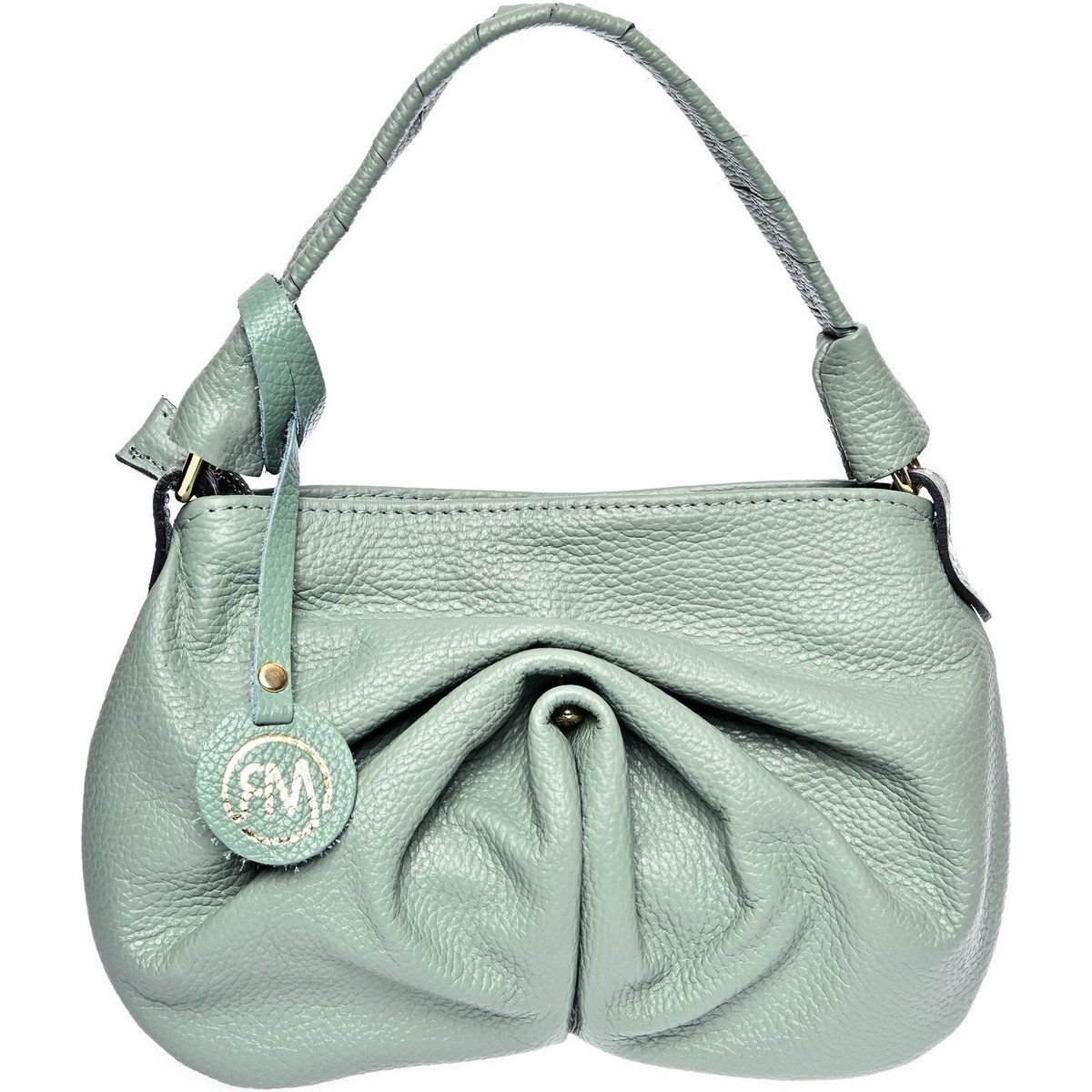 Geraffte Leder-Handtasche mit Henkel
