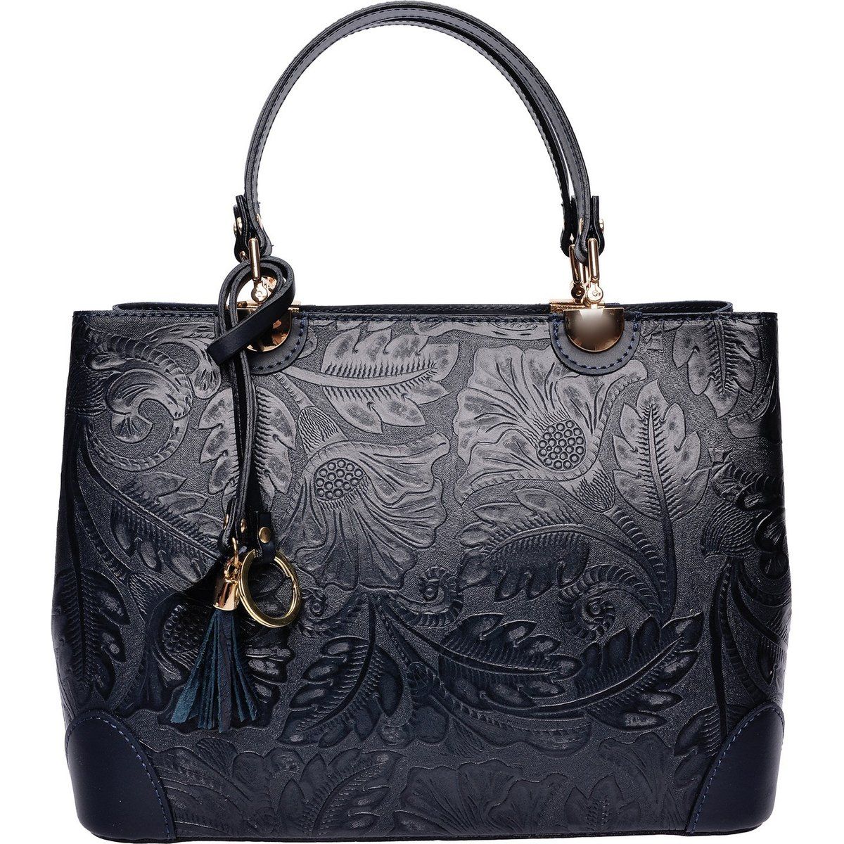 Leder-Henkeltasche mit Blumenprägung