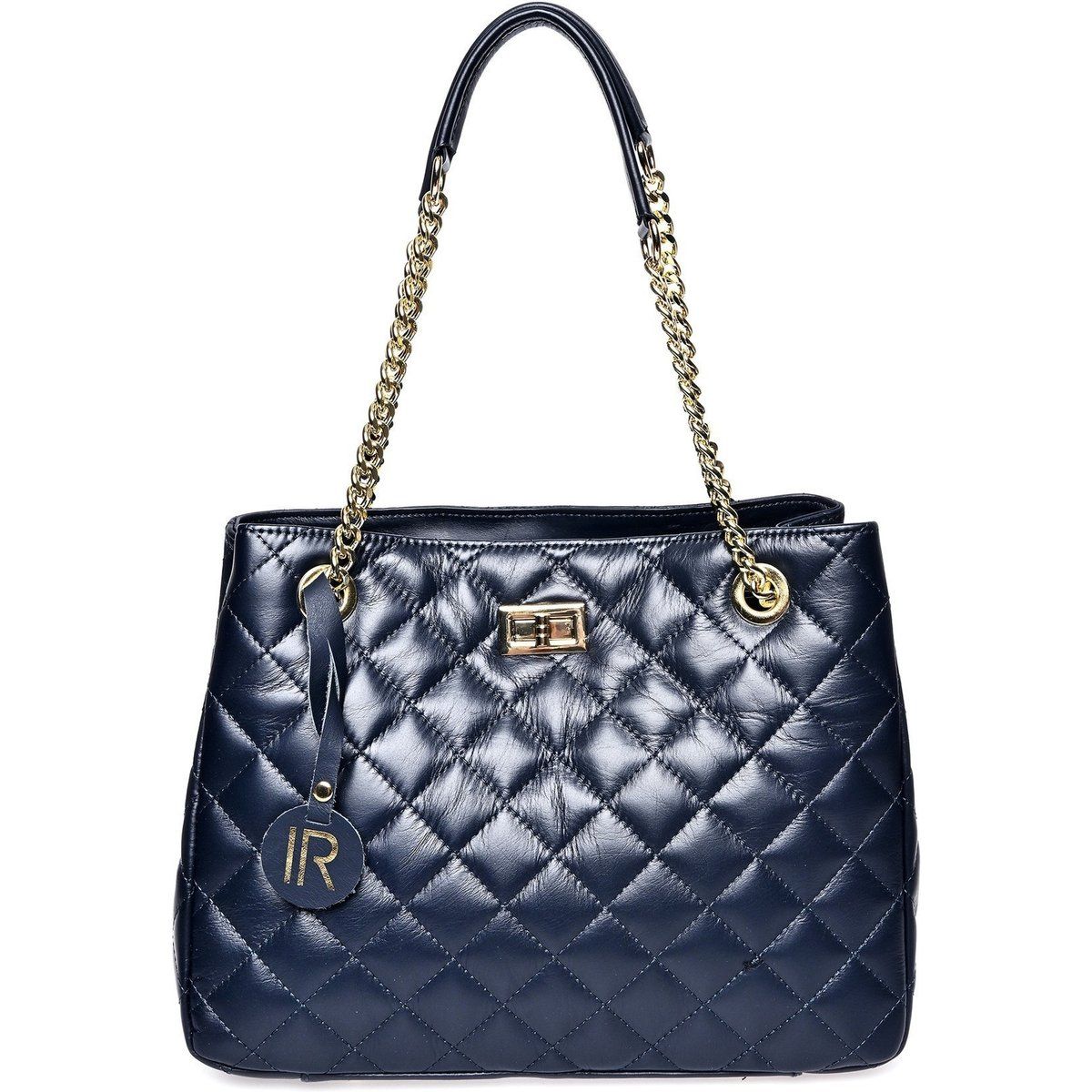Gesteppte Leder-Schultertasche mit Ketten