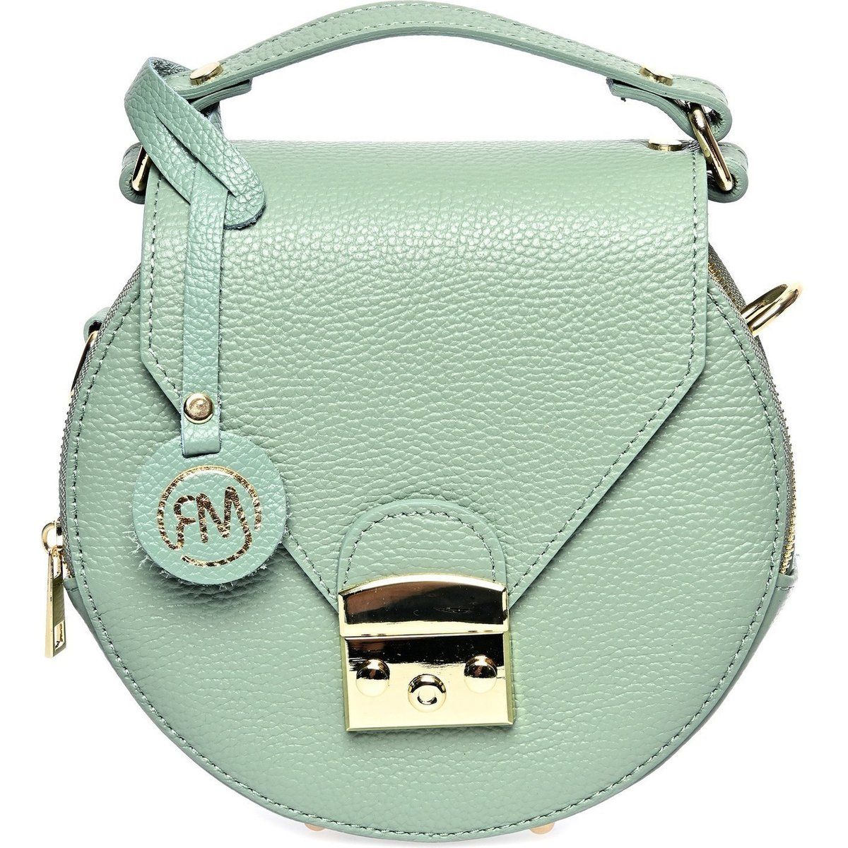 Runde Handtasche aus genarbtem Leder