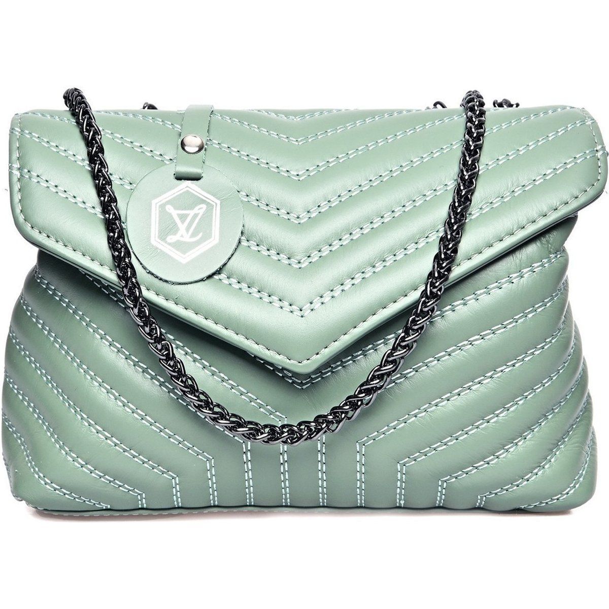 Gesteppte Leder-Schultertasche mit Chevron-Muster