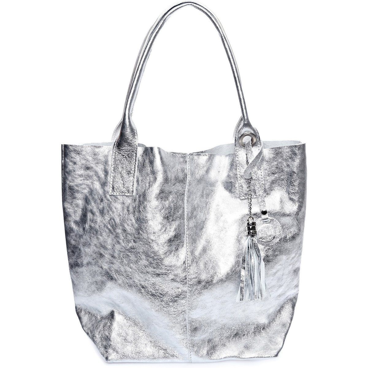 Shopper aus strukturiertem Metallic-Leder
