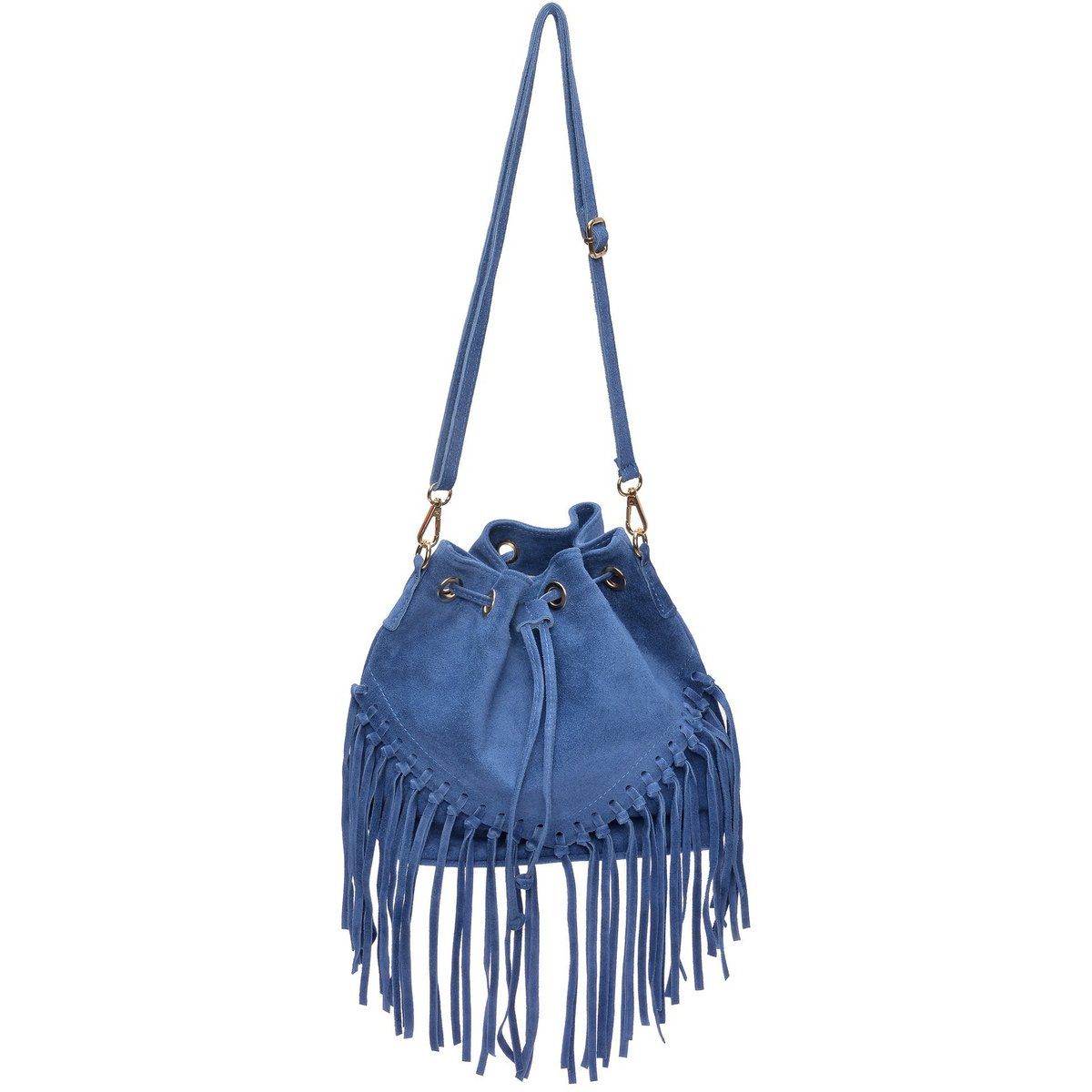Wildleder-Beuteltasche mit Fransen-Detail