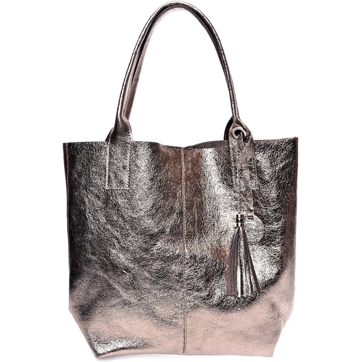 Shopper aus strukturiertem Metallic-Leder