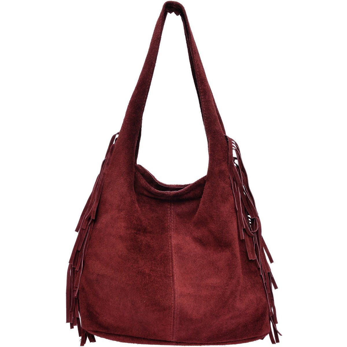 Hobo-Schultertasche aus Wildleder mit Fransen