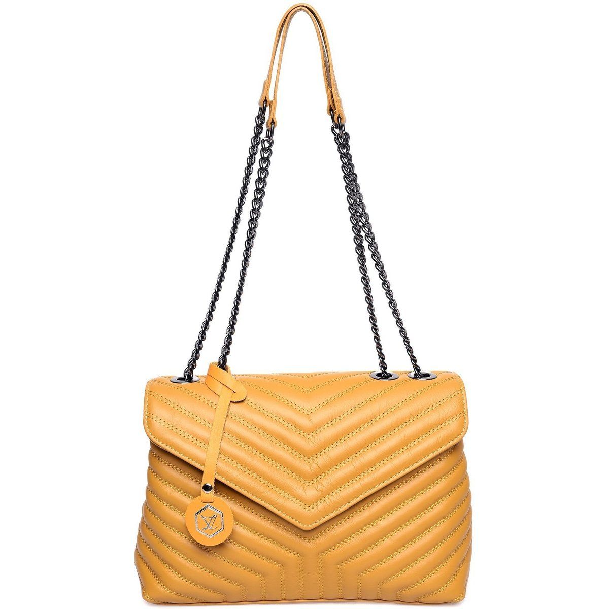 Gesteppte Leder-Schultertasche mit Chevron-Muster