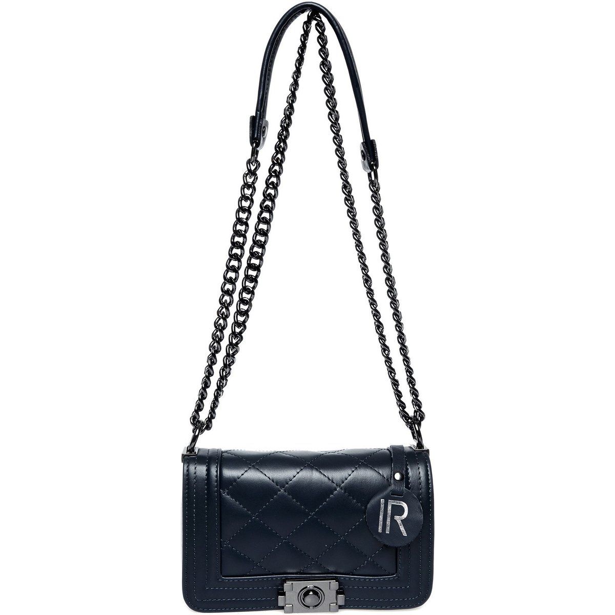Gesteppte Leder-Schultertasche mit Klappe