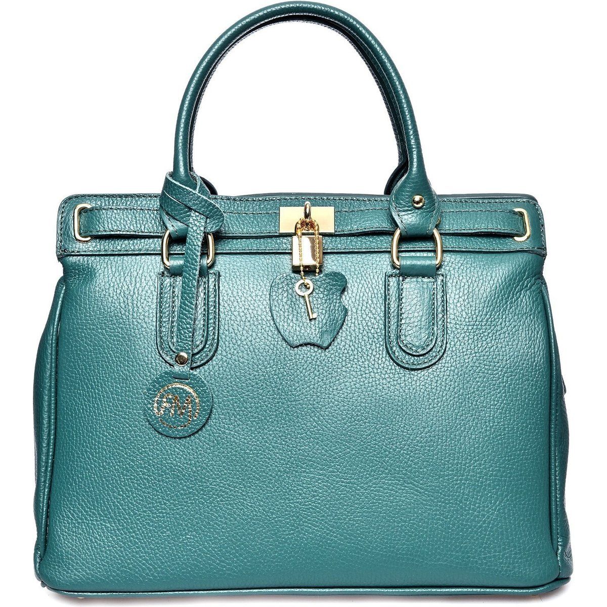 Strukturierte Lederhandtasche mit Schloss