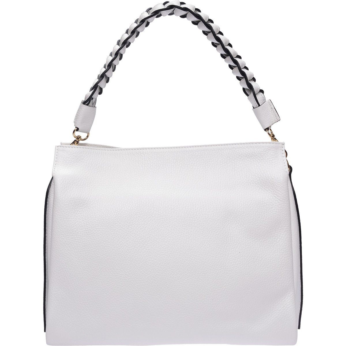 Genarbte Ledertasche mit geflochtenem Henkel