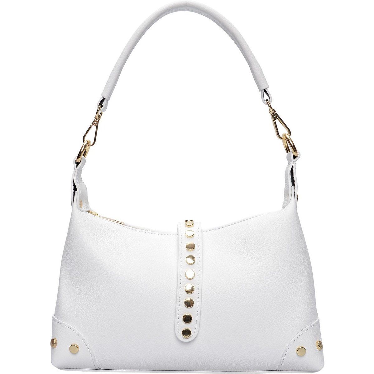 Schultertasche aus genarbtem Leder mit Nieten