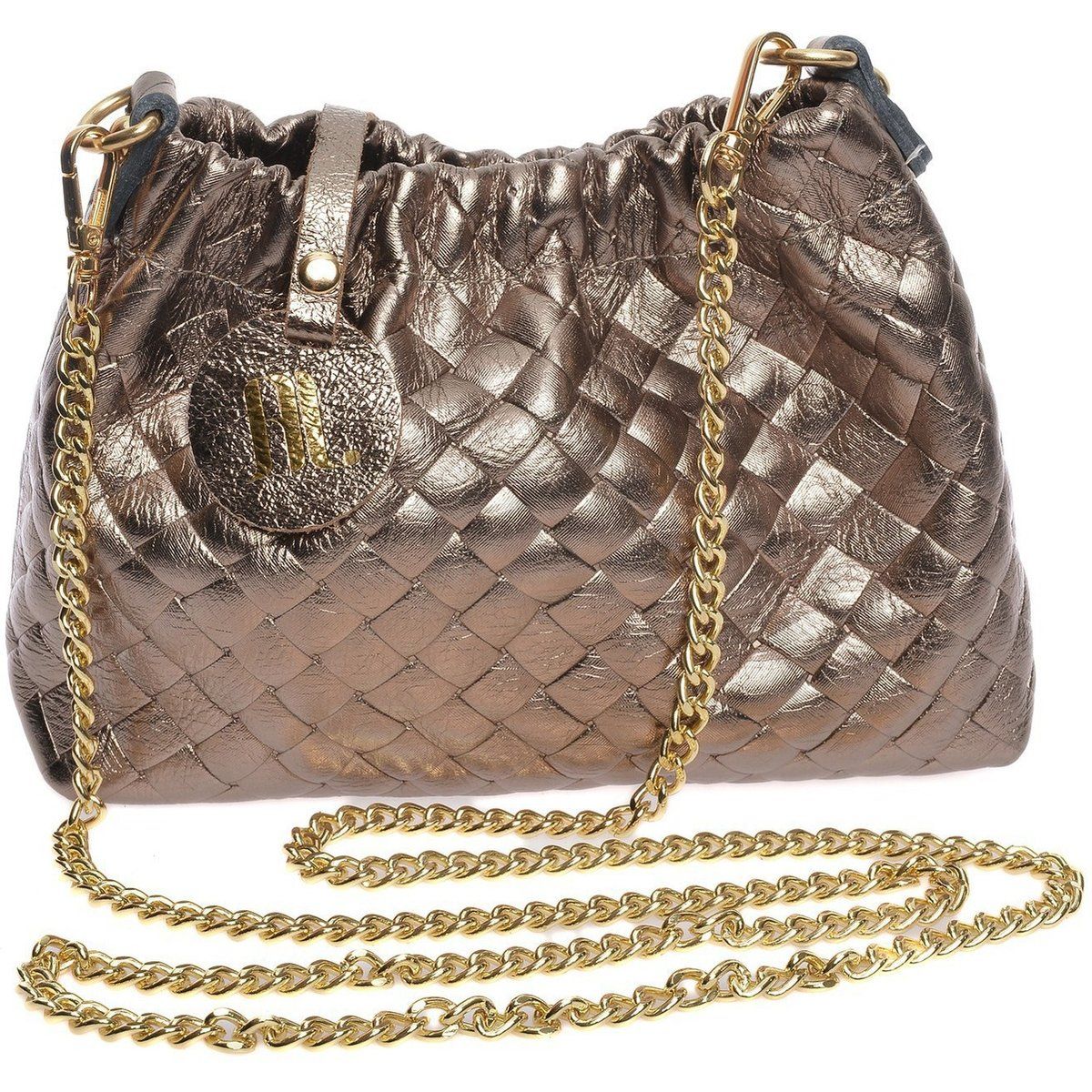 Geflochtene Metallic-Leder Umhängetasche