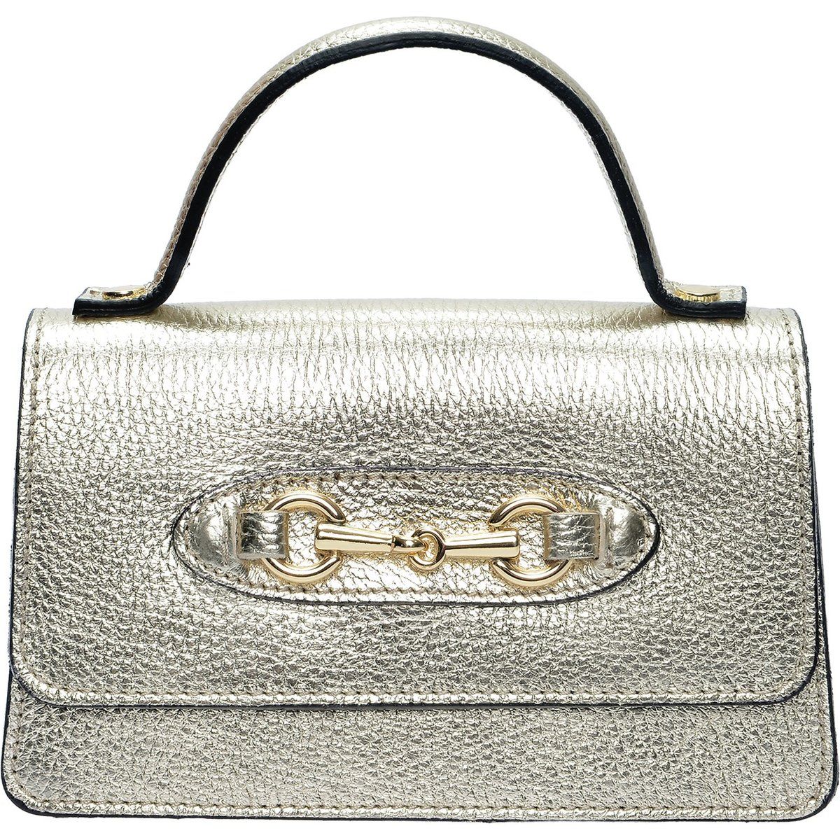 Elegante goldene Lederhandtasche mit Trensenverzierung
