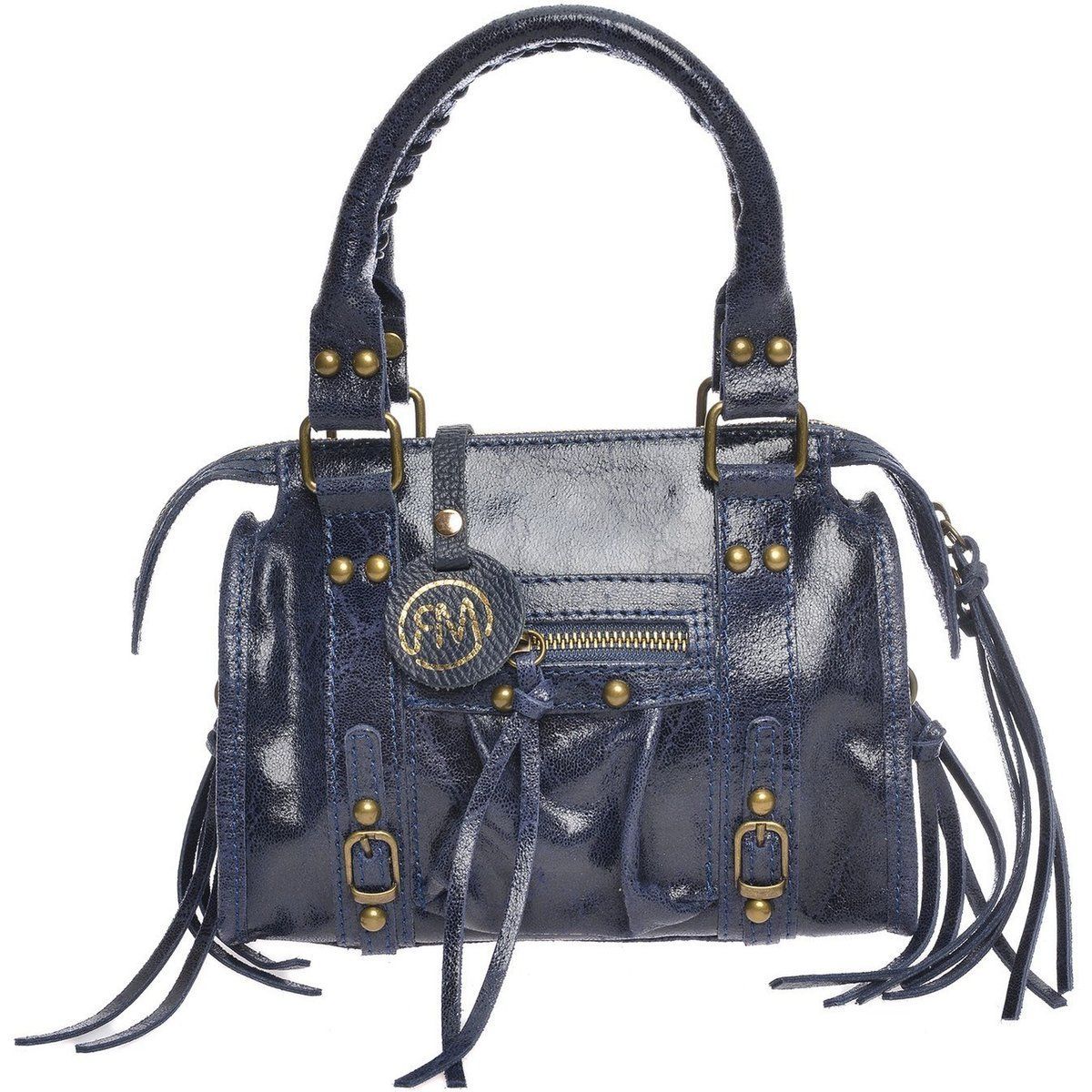 Leder-Satchel im Distressed-Look mit Fransen