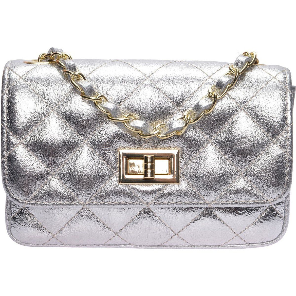 Gesteppte Metallic-Handtasche mit Kette