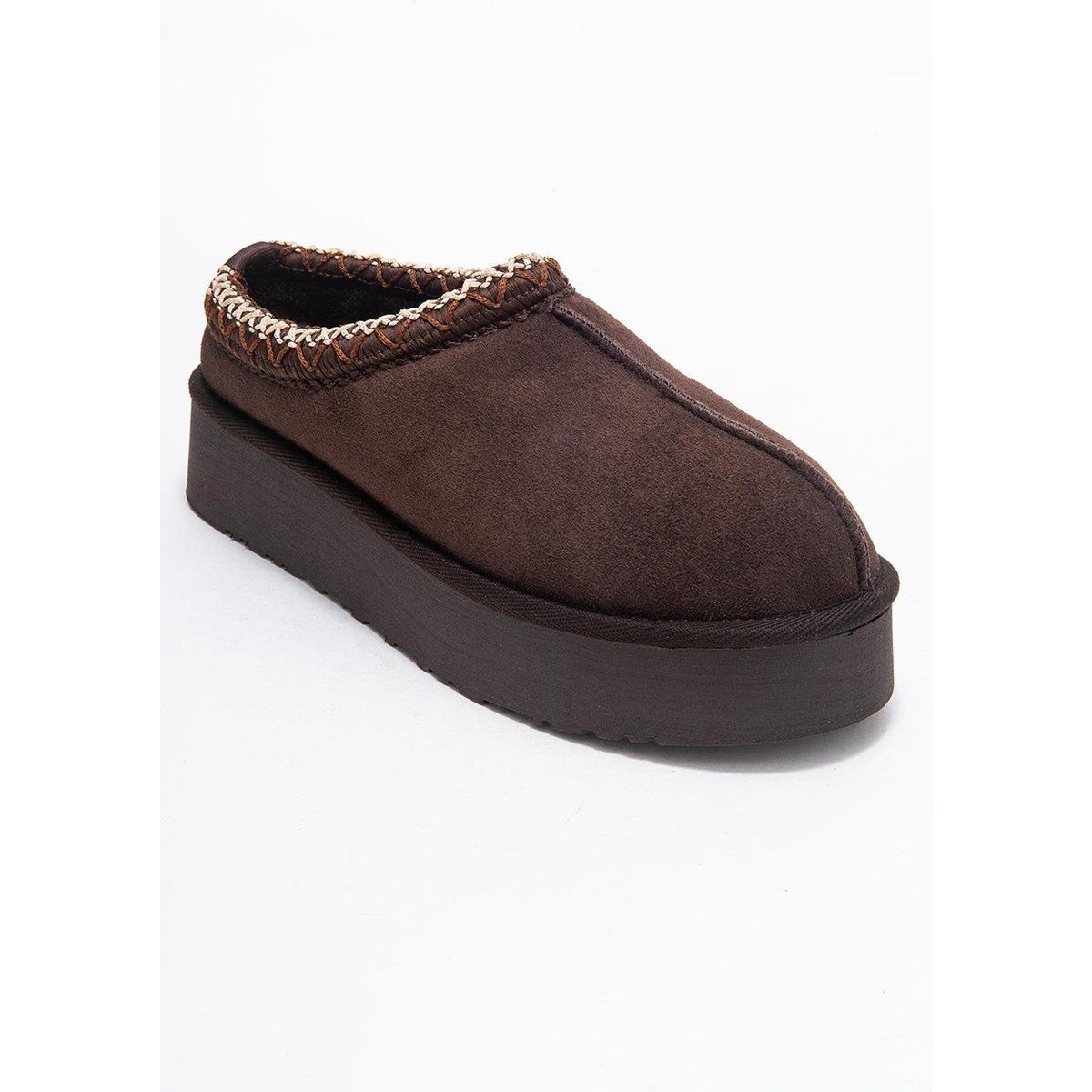 Handbestickte Plateau-Pantoletten aus Wildleder
