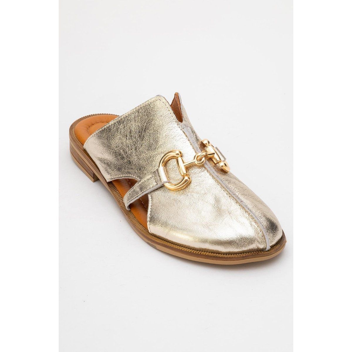 Elegante Metallic-Mules mit Trensen-Detail