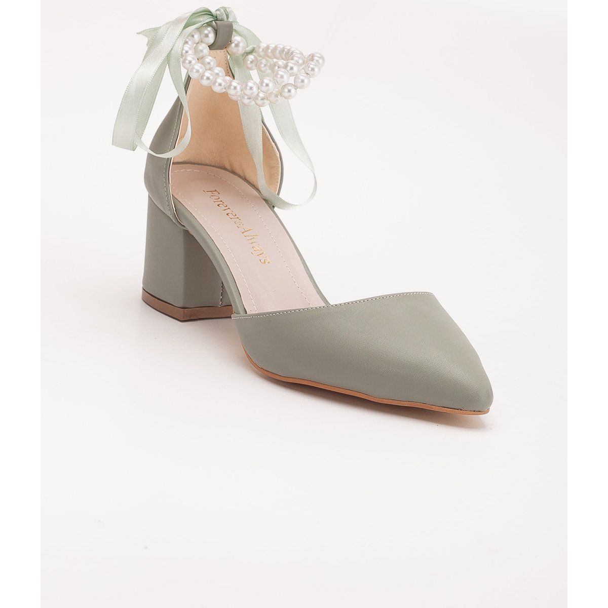 Elegante spitze Blockabsatz-Schuhe mit Perlen