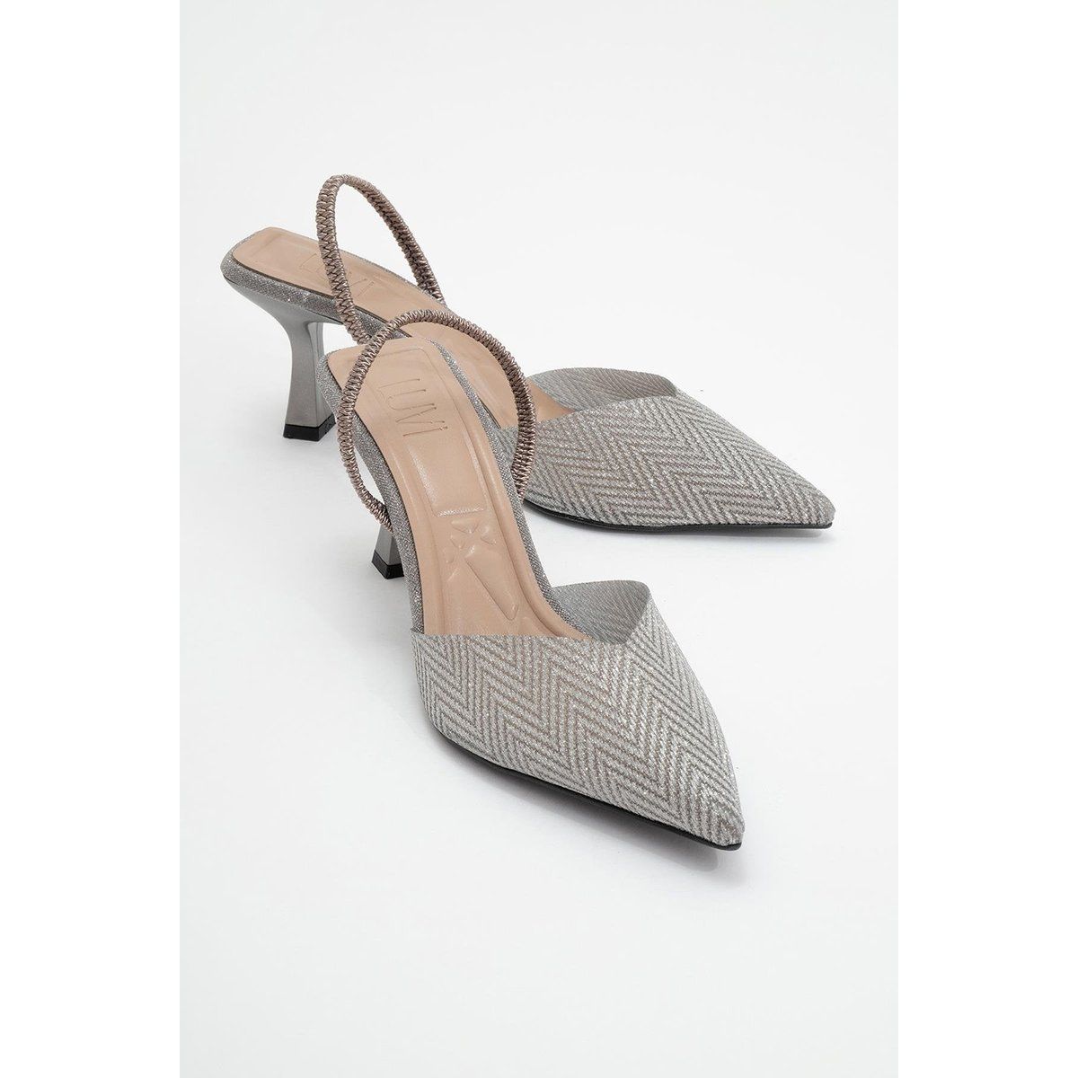 Spitze Slingback-Pumps mit Glitzer
