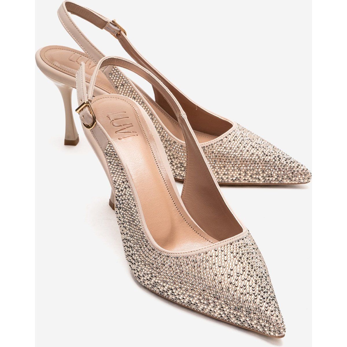 Funkelnde Slingback-Stilettos mit Strassbesatz
