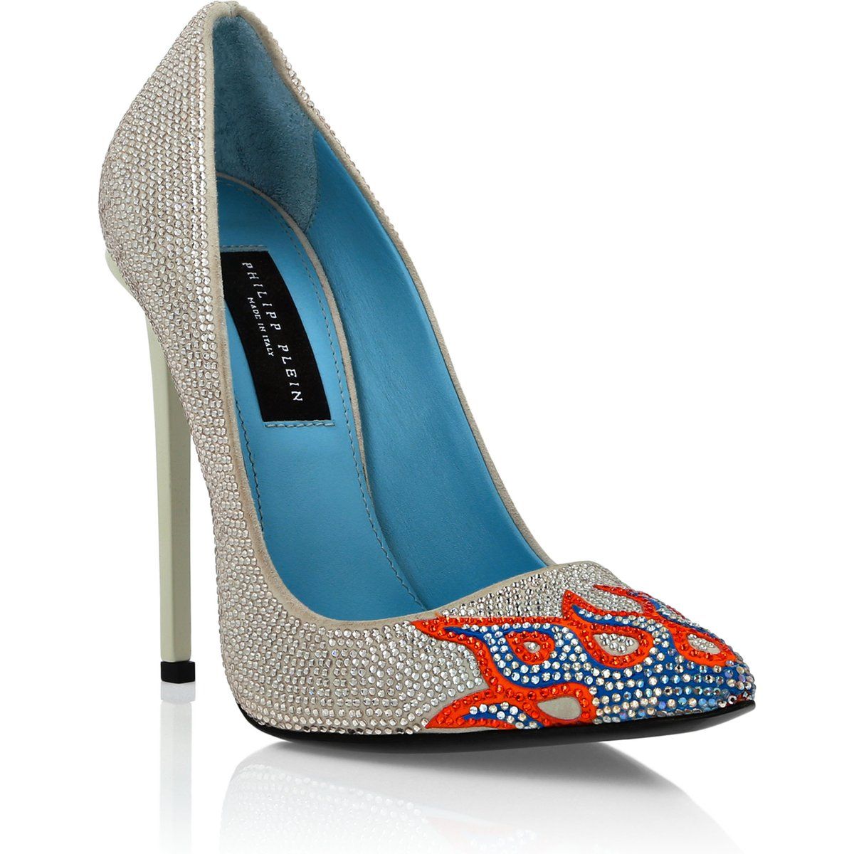 Pumps mit Strassbesatz und Flammenmotiv