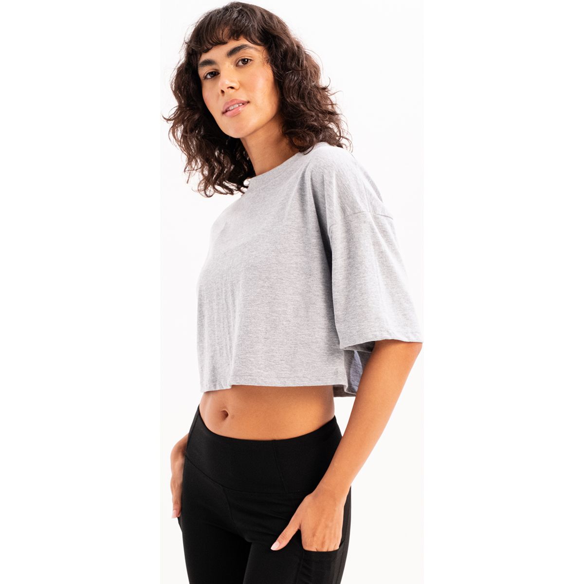 Kastiges Baumwoll-Crop-Top mit Rundhalsausschnitt