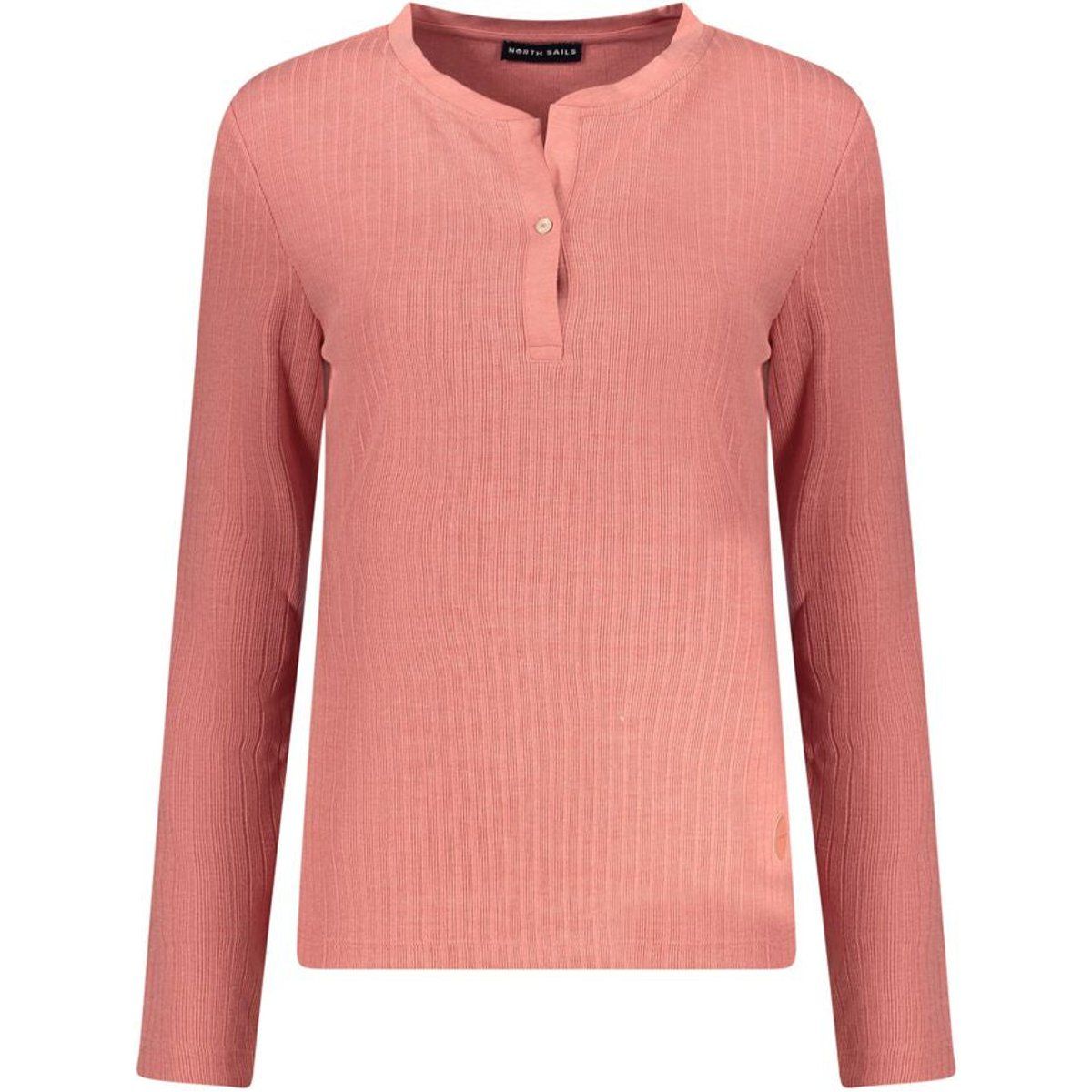 Geripptes Langarmshirt mit Henley-Ausschnitt