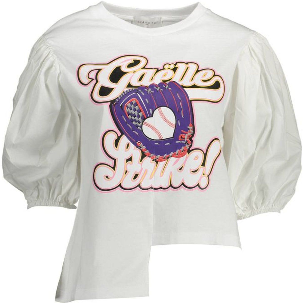 Asymmetrisches T-Shirt mit Puffärmeln
