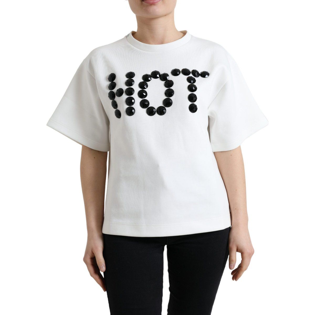 T-Shirt mit kristallverziertem Schriftzug