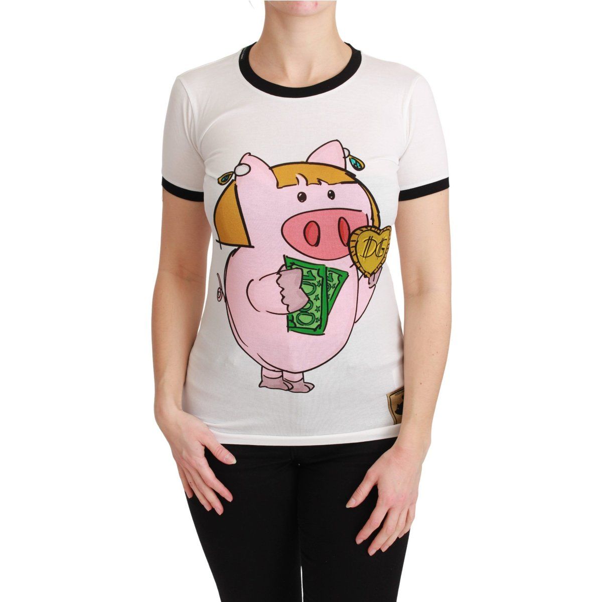 Ringer-T-Shirt mit Schweinchen-Grafik
