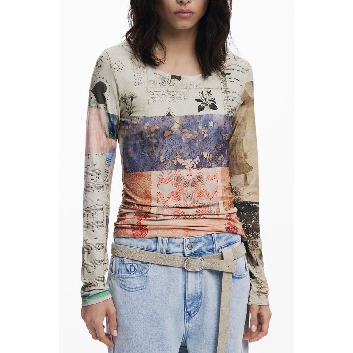 Langarmshirt mit künstlerischem Patchwork-Print