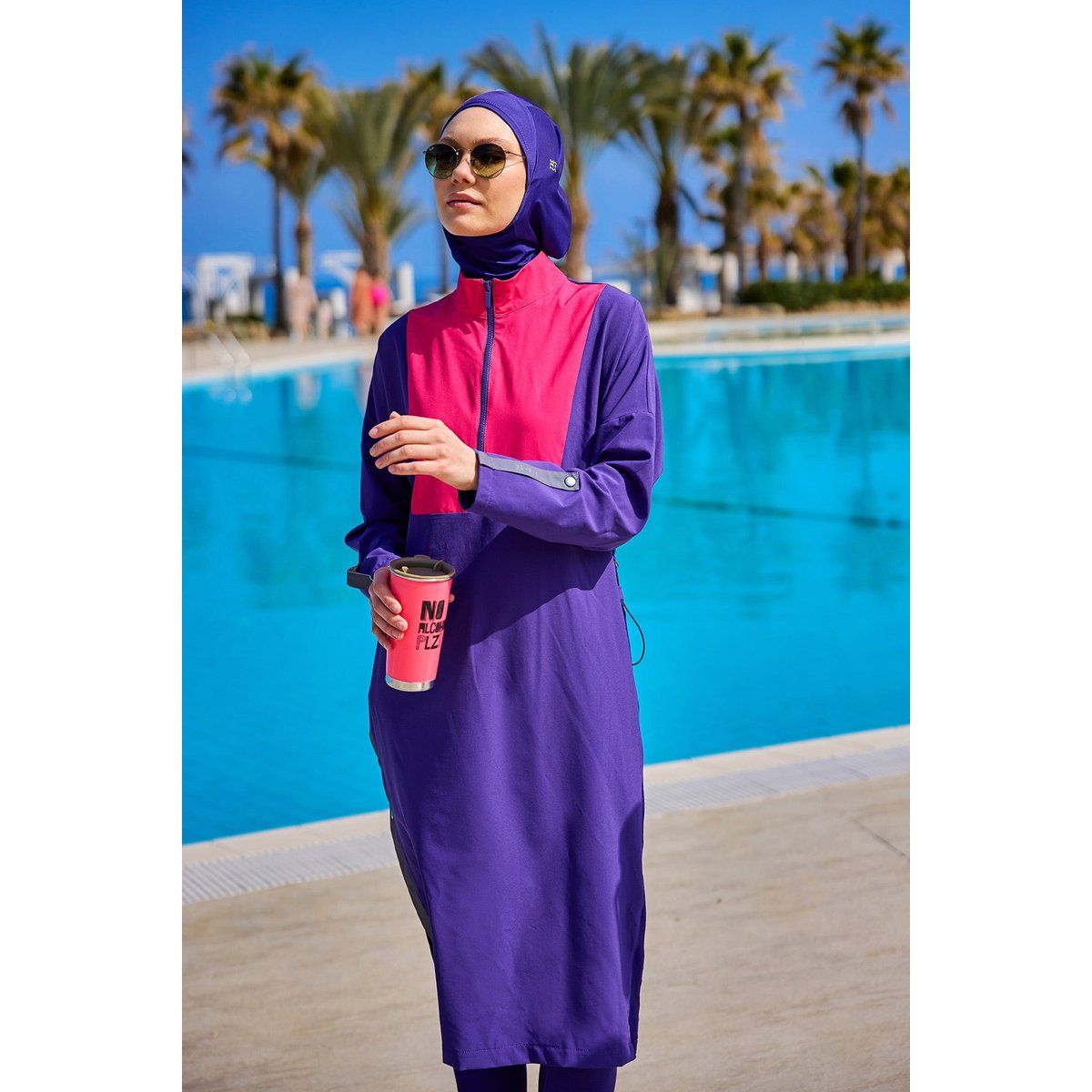 Vollbedeckendes Colorblocking-Burkini-Set