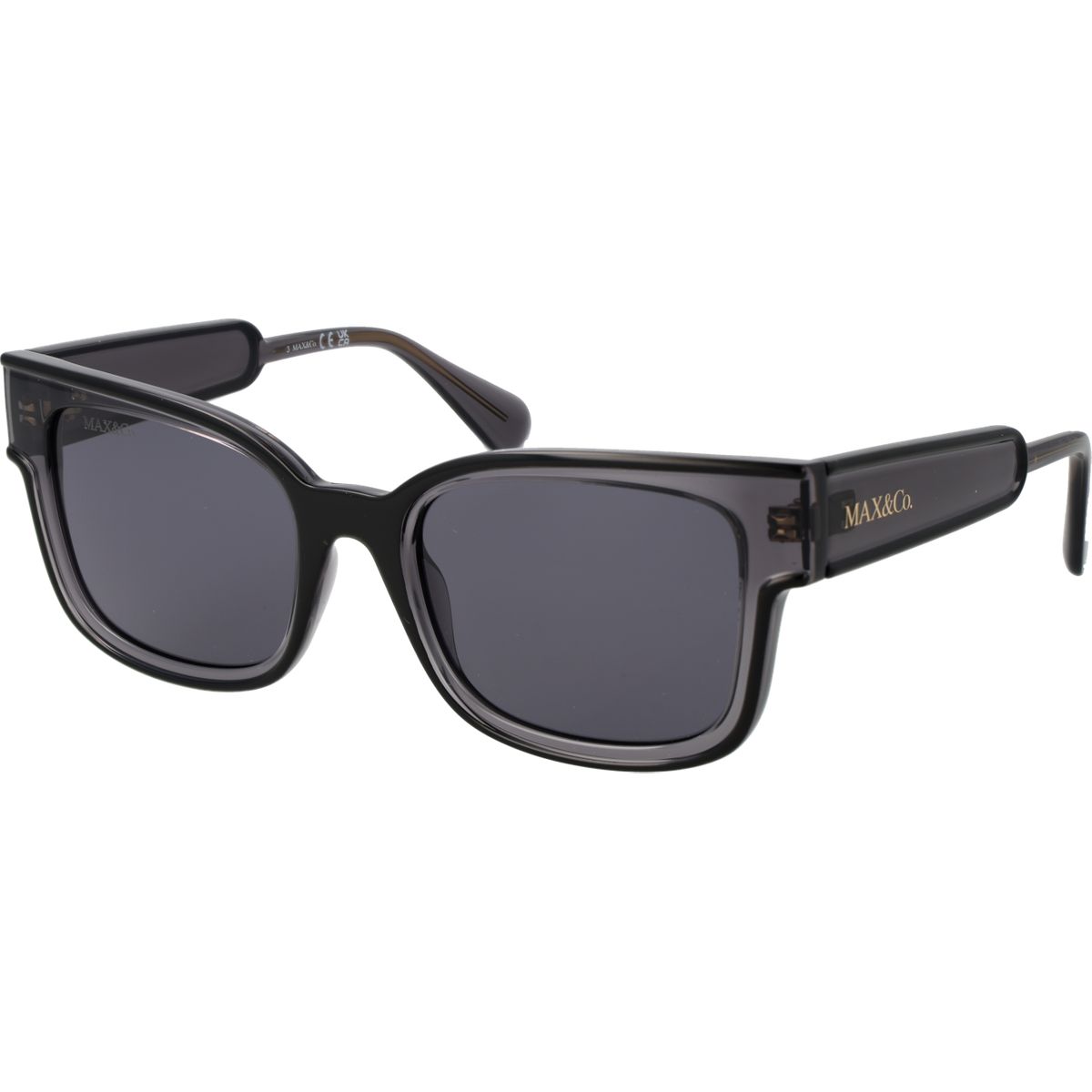 Quadratische Vollrand-Sonnenbrille mit transparentem Rahmen