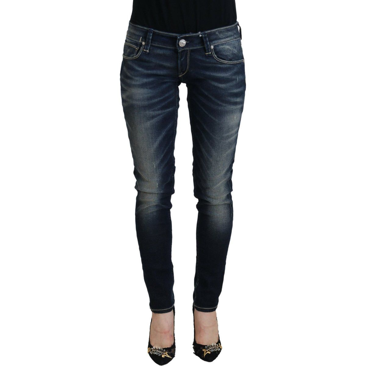 Mid-Rise Skinny Jeans im Used-Look