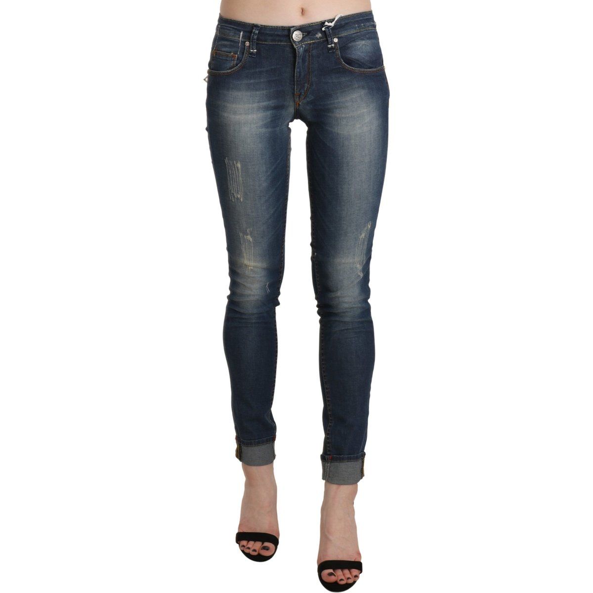 Distressed Skinny Jeans mit Umschlag