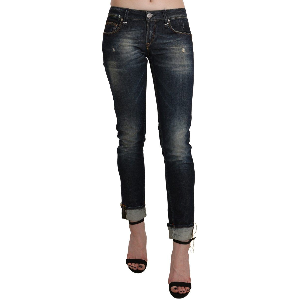 Schmal geschnittene Distressed-Denim-Jeans