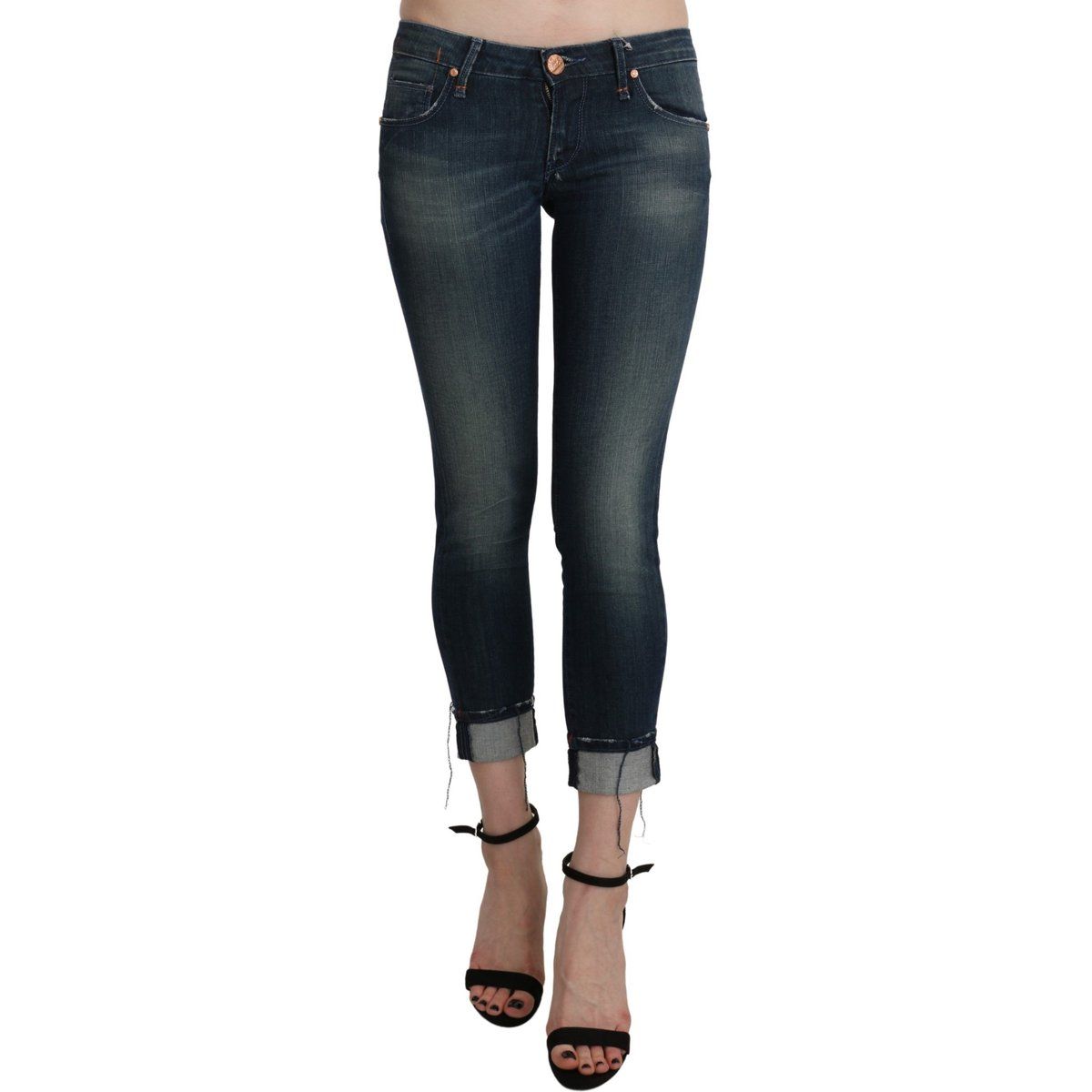 Distressed Skinny-Jeans mit Umschlag
