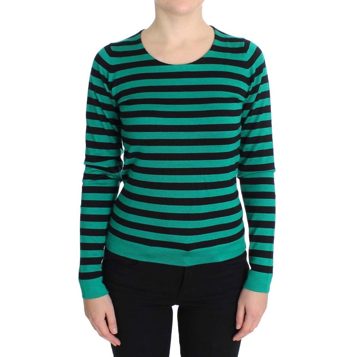 Gestreifter schmaler Viskose-Seide-Pullover