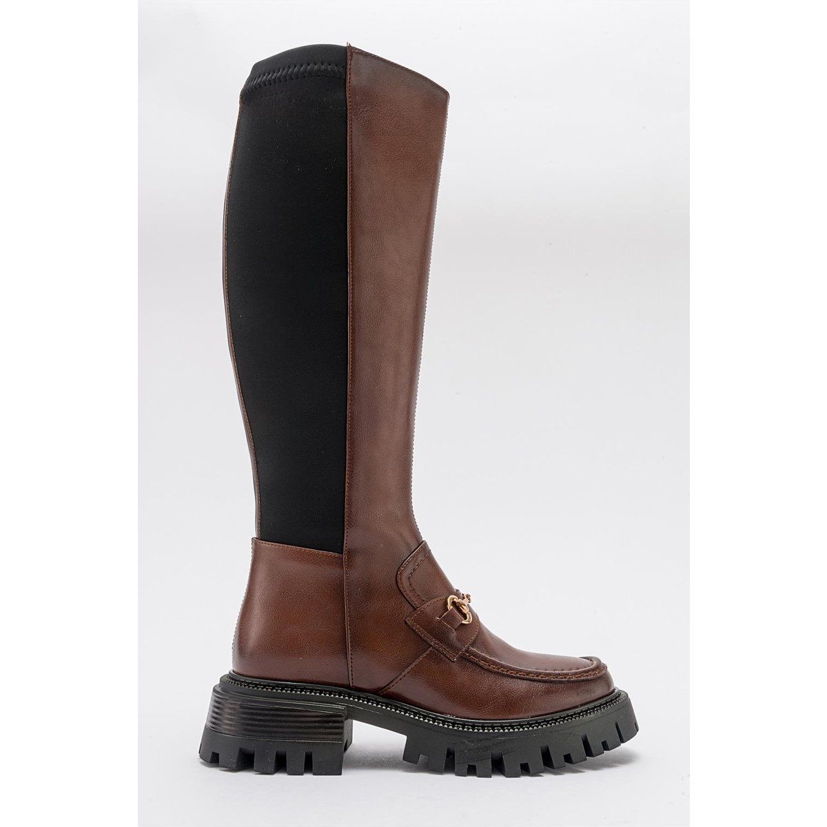 Stretch-Langschaftstiefel mit Gebiss-Verzierung