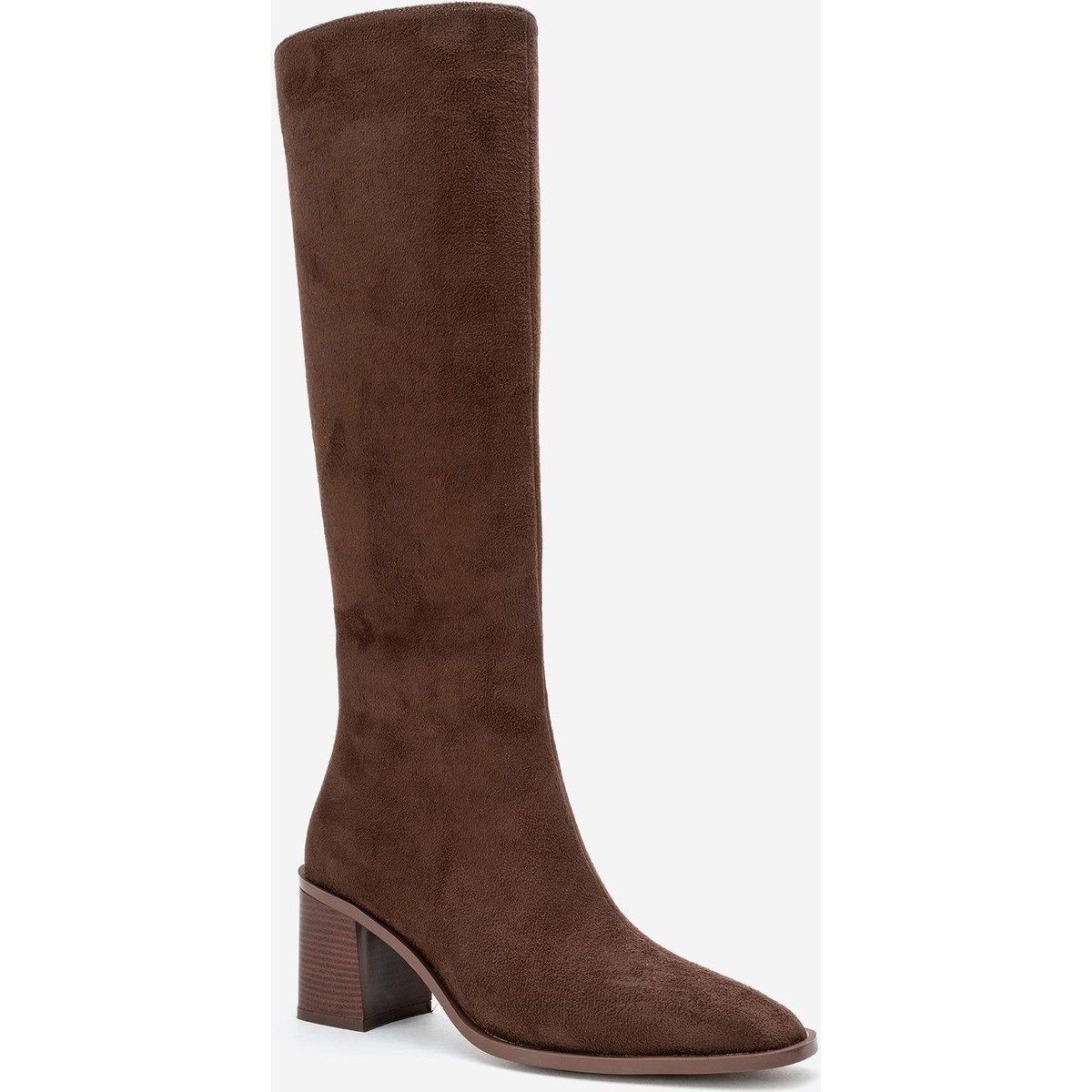 Kniehohe Veloursleder-Stiefel mit Blockabsatz