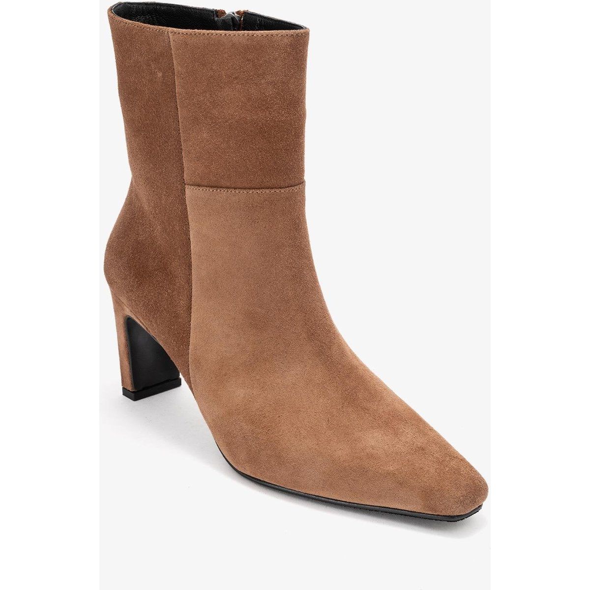 Suede-Stiefeletten mit Blockabsatz und Karree-Spitze