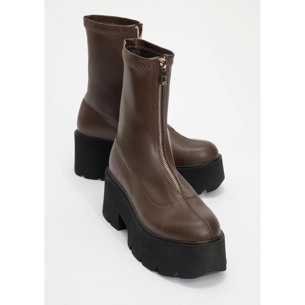 Plateau-Stiefeletten mit Front-Reißverschluss