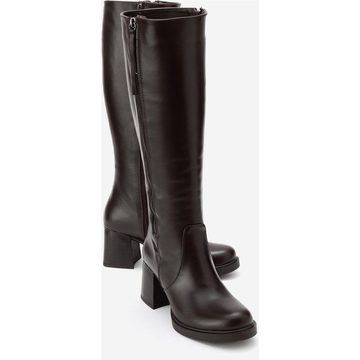 Elegante kniehohe Lederstiefel mit Blockabsatz