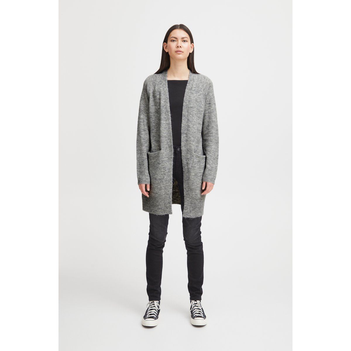 Langer Strickmantel mit offener Front