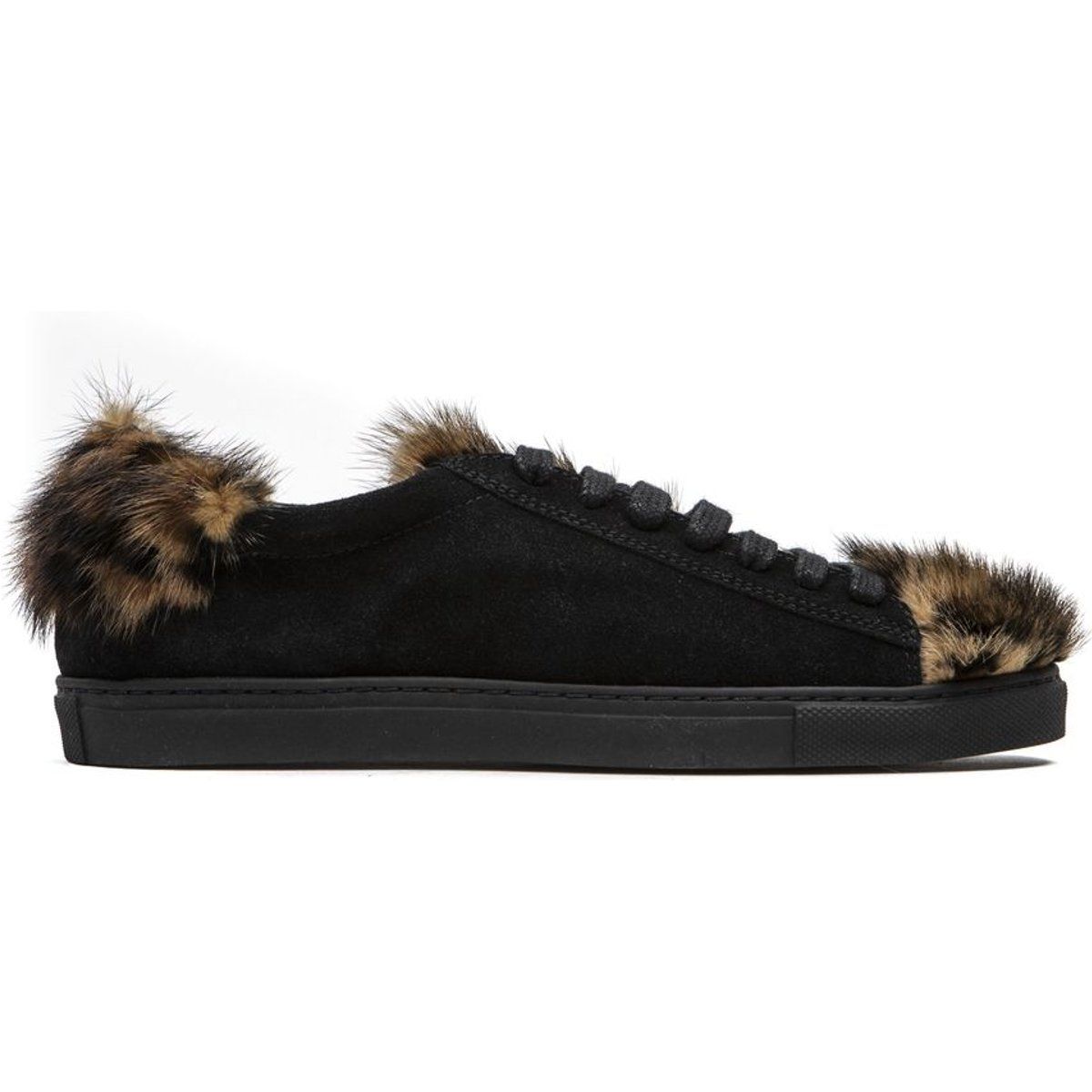 Sneaker mit Leoparden-Pelzbesatz