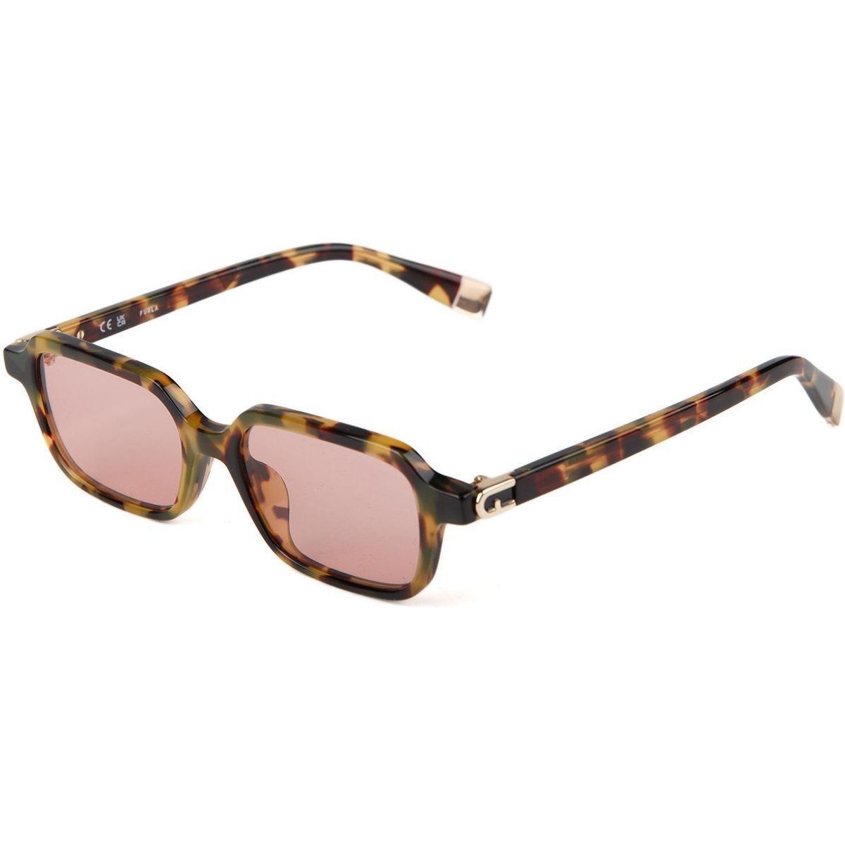 Rechteckige Havana-Sonnenbrille mit rosa Gläsern