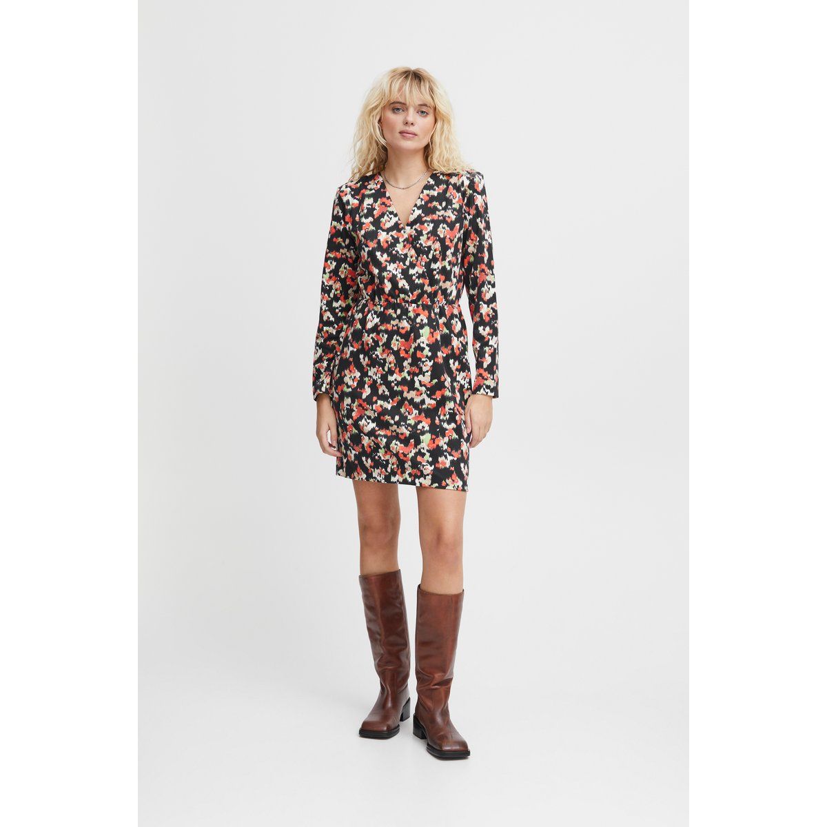 Langärmliges Mini-Kleid mit V-Ausschnitt