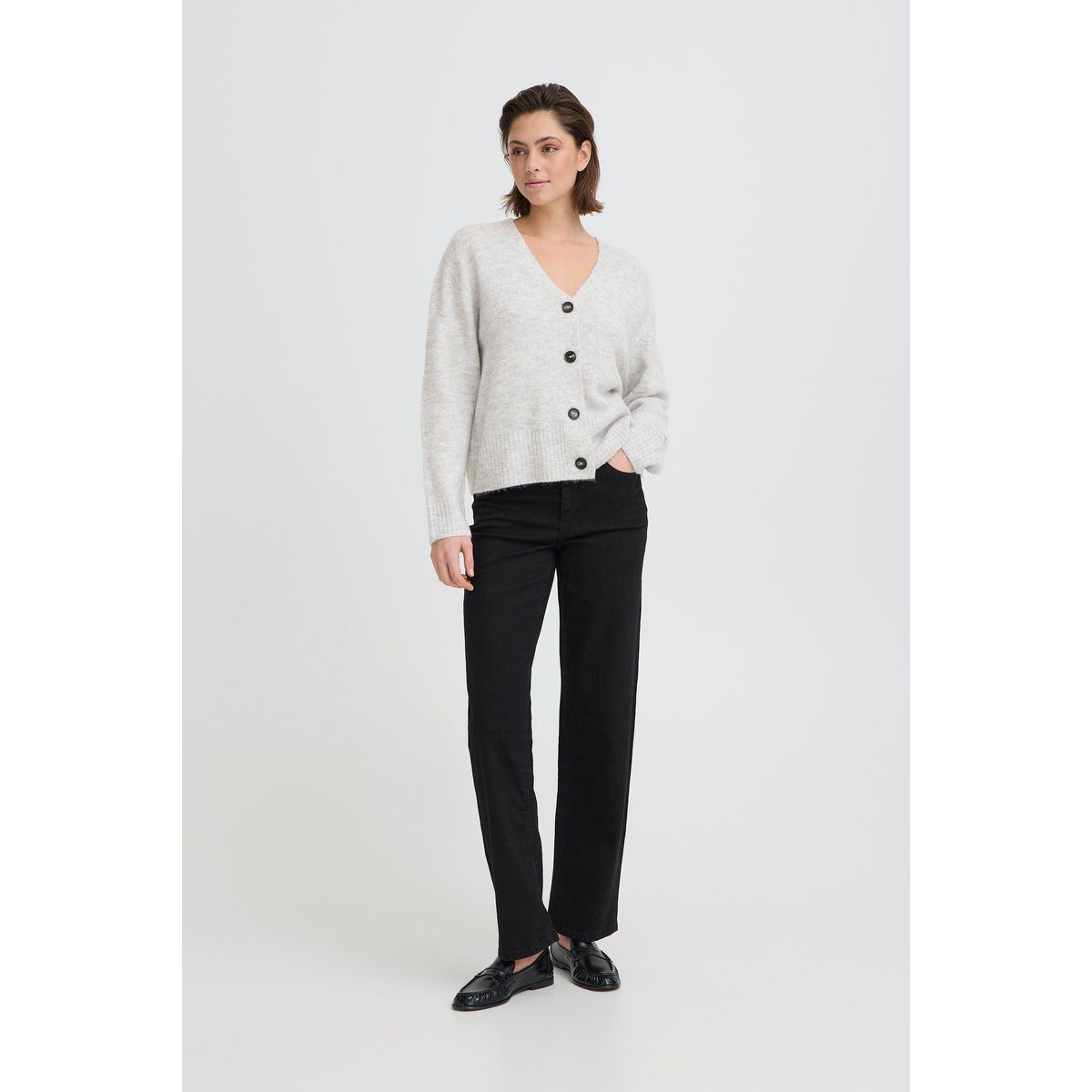 Lockerer V-Ausschnitt Strick-Cardigan