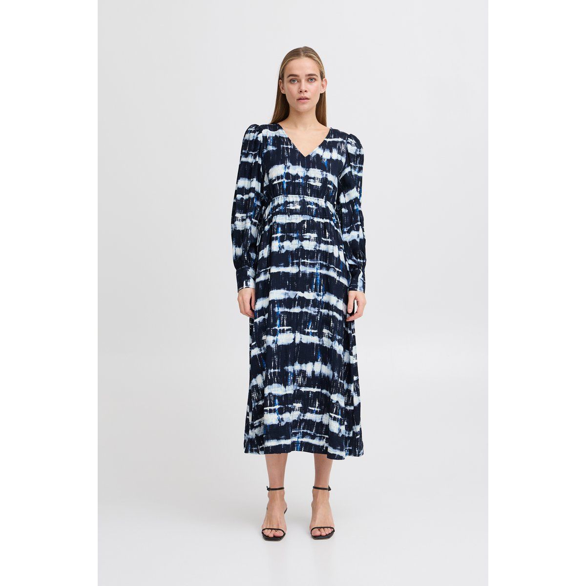 Midikleid mit V-Ausschnitt und Abstraktmuster