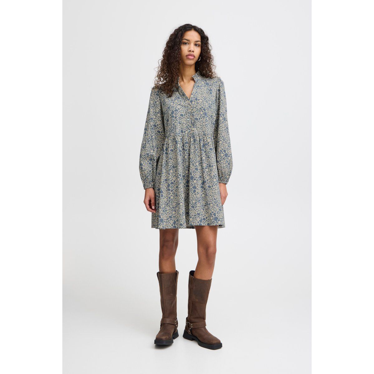 Bedrucktes Minikleid mit Rüschen-V-Ausschnitt